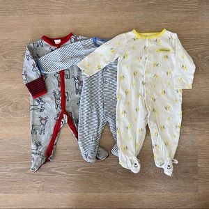 Set of 3 variety footie pajamas